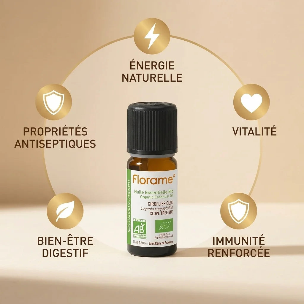 Huile essentielle Bio Clou de Girofle Florame 10ml avec bénéfices santé
