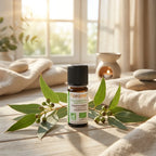 Flacon huile essentielle Bio Eucalyptus Radiata 10ml Florame avec branches fraîches, ambiance spa bien-être