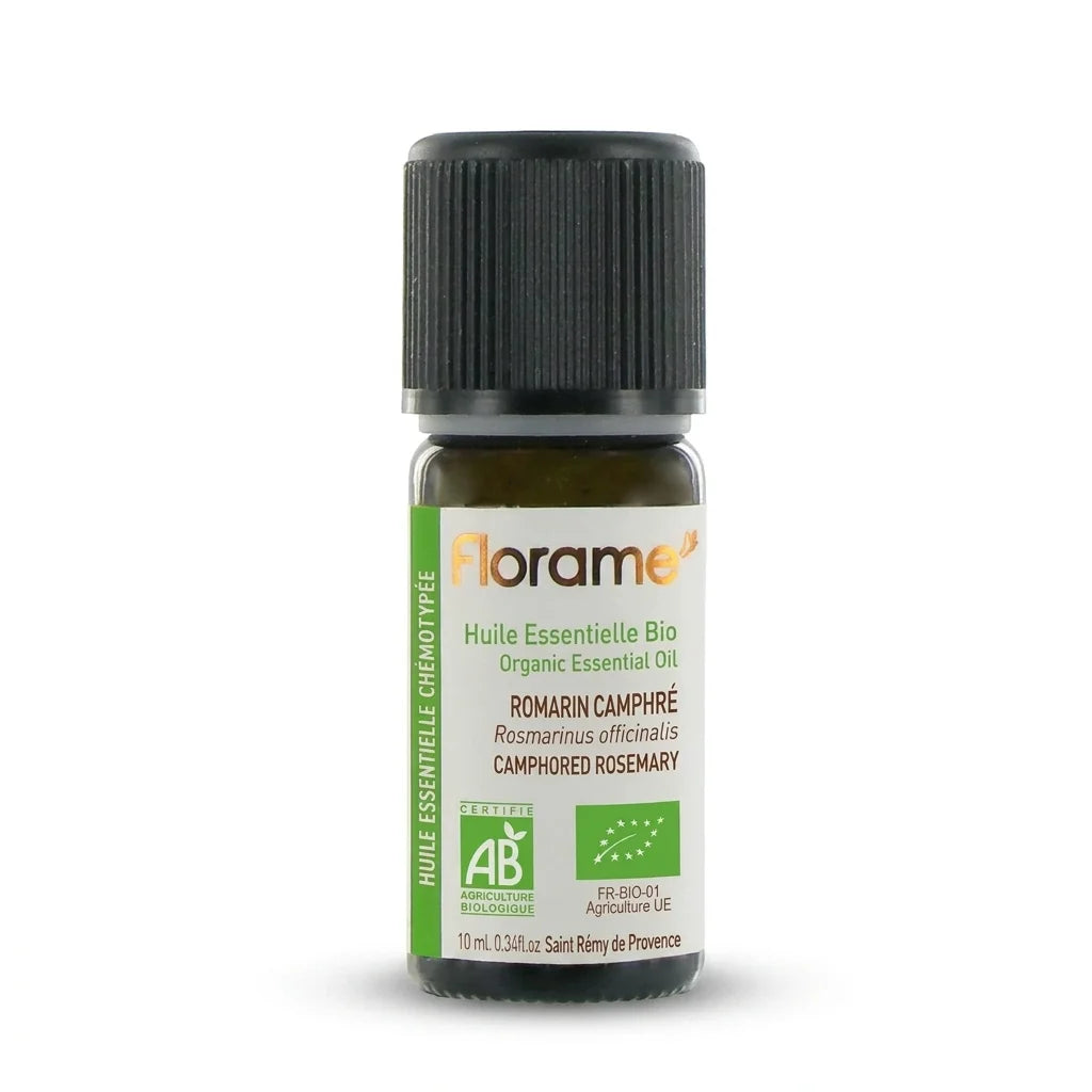 Huile essentielle Bio Romarin à Camphre 10ml Florame bouteille fond blanc