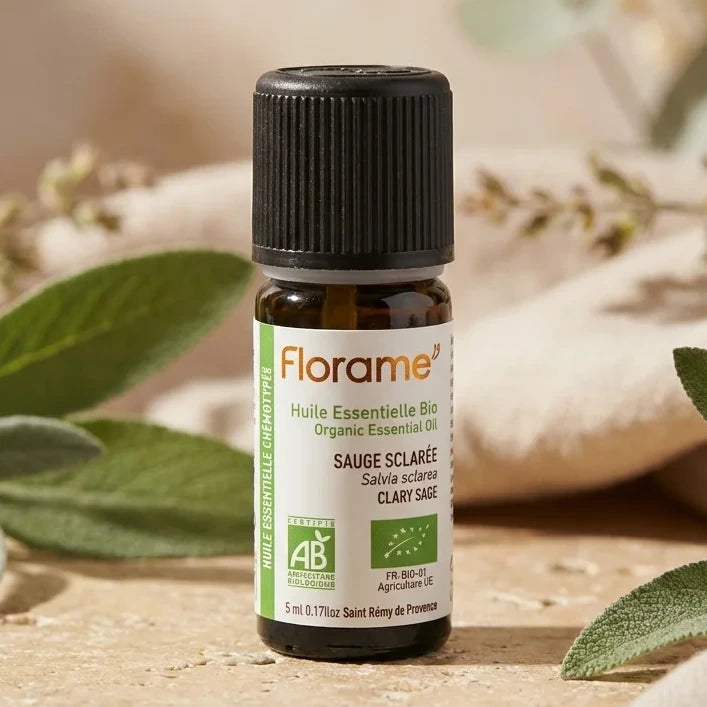 Huile essentielle Bio Sauge Sclarée 5ml Florame en flacon avec packaging officiel