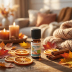 Huile essentielle Cannelle-Orange Florame 10ml Bio entourée de bâtons de cannelle et tranches d'orange séchées