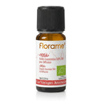 Flacon 10ml huiles essentielles Yoga Bio Florame avec étiquette certifiée bio sur fond blanc