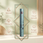 Mini bâtons d'encens Bois d'Agar avec icônes de bénéfices : sérénité, harmonie, bien-être