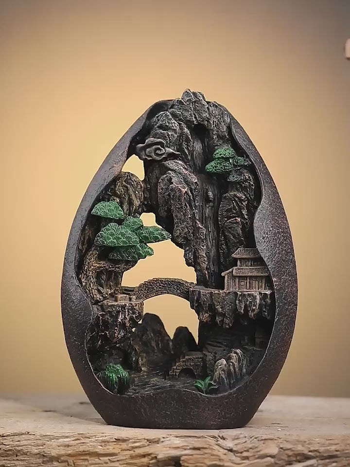 Vidéo de présentation et tutoriel d'utilisation du brûleur d'encens à reflux modèle cascade et montagne