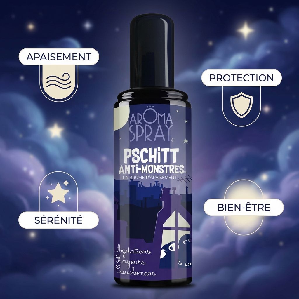 Pschitt Anti-monstre 100ml spray apaisement protection sérénité bien-être fond bleu nuit