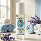 Roll'on Calm'Tête bio 9ml Eolesens avec huiles essentielles sur bureau wellness