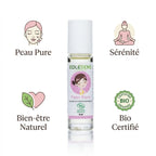 Roll'on huiles essentielles Bio Peau Pure Eolesens 9ml avec icônes de bénéfices bien-être