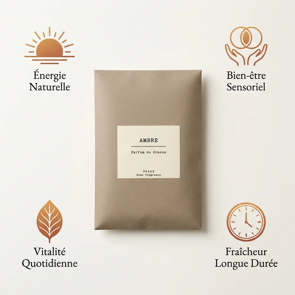 Sachet Parfumé Ambre Grasse avec bénéfices : énergie, bien-être, vitalité et fraîcheur longue durée