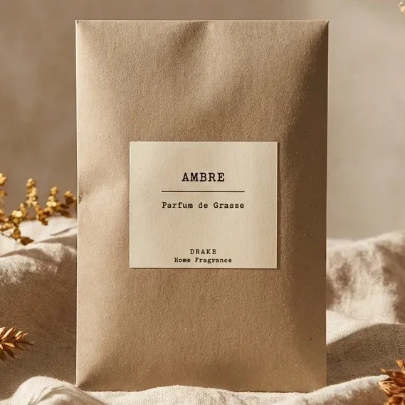 Sachet Parfumé Ambre Grasse avec fleurs séchées et bouteilles en verre, décoration naturelle