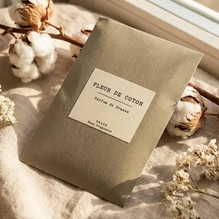 Sachet parfum Fleur de Coton Grasse sur lin avec fleurs séchées coton