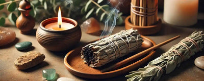 Image d'une sauge à brûler avec des bougies