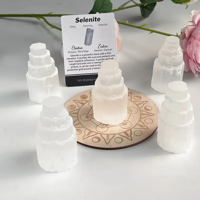 4 tours de cristaux de sélénites côte à côte