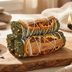Smudge stick sauge blanche avec orange et cannelle pour purification et méditation zen
