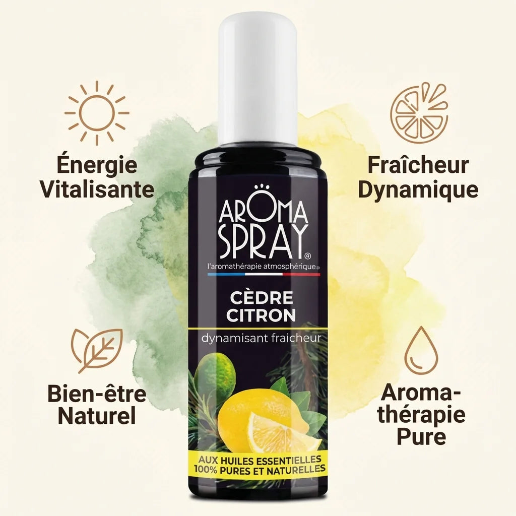 Spray Ambiance Cèdre Citron 100ml bio avec bénéfices aromathérapie et huiles essentielles naturelles