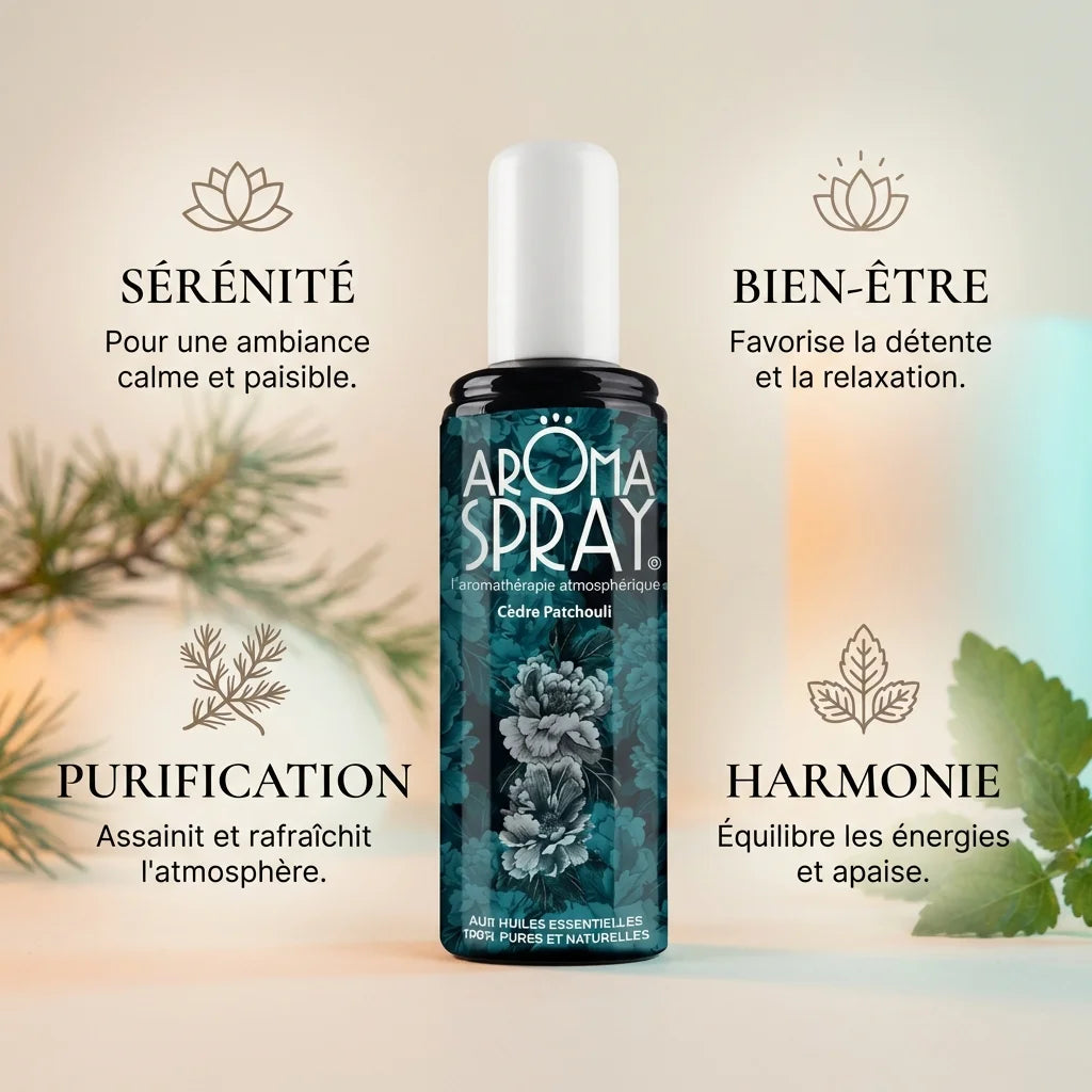Spray Ambiance Cèdre Patchouli 100ml Bio avec bénéfices sérénité bien-être purification
