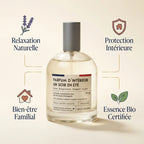 Spray anti-moustiques naturel intérieur Made in France avec bénéfices : relaxation, protection, bien-être familial et certification bio