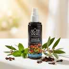 Spray d'ambiance Girofle Camphre 100ml avec feuilles de menthe et boutons de girofle sur fond blanc