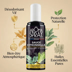 Spray Désodorisant Sauge Citronnelle 100ml Vif'Protect avec infographie bénéfices naturels