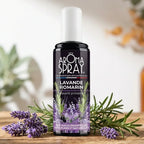 Spray Lavande Romarin 100ml avec flacon verre ambiance apaisante Provence sur surface bois rustique