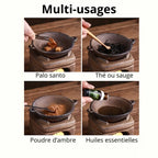 Les usages possibles du brûleur d'encens en céramique artisanal Effet pierre. Palo santo, thé ou sauge, poudre d'ambre ou huiles essentiels